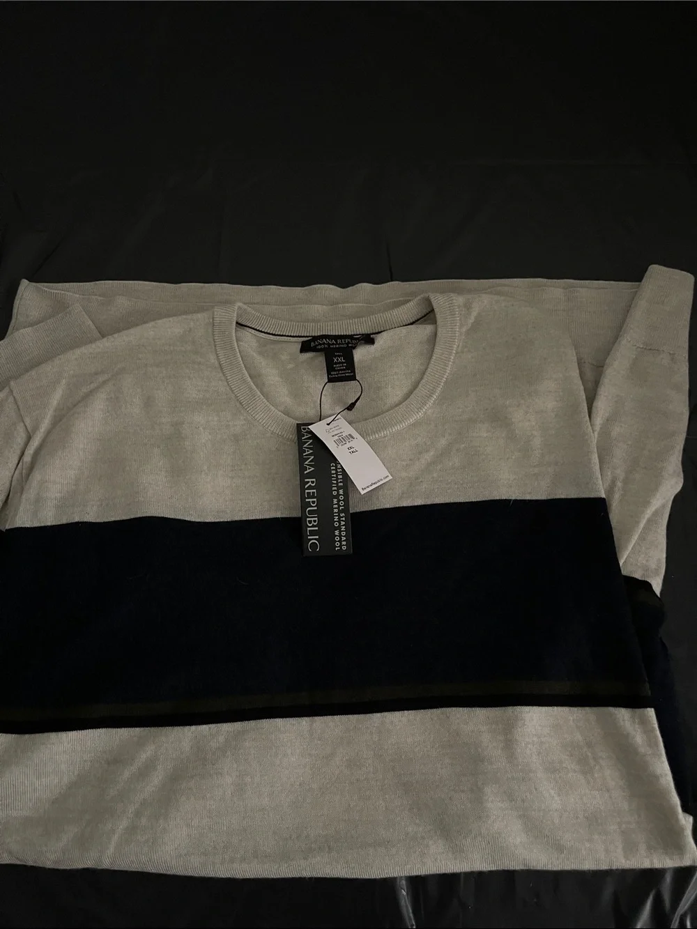 Banana Republic Men’s Crewneck Sweater in Light Gray with Black Stripe